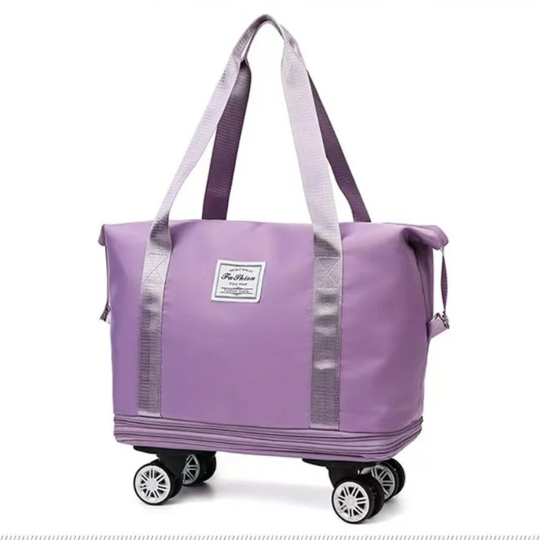 Bolsa de viagem feminina expansível roxo claro em Oxford impermeável vista frontal