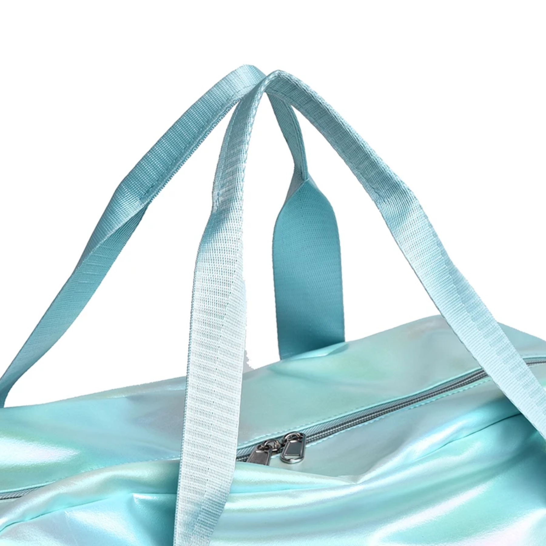 Comparação de tamanho da bolsa feminina azul AOTTLA ao lado de mala pequena