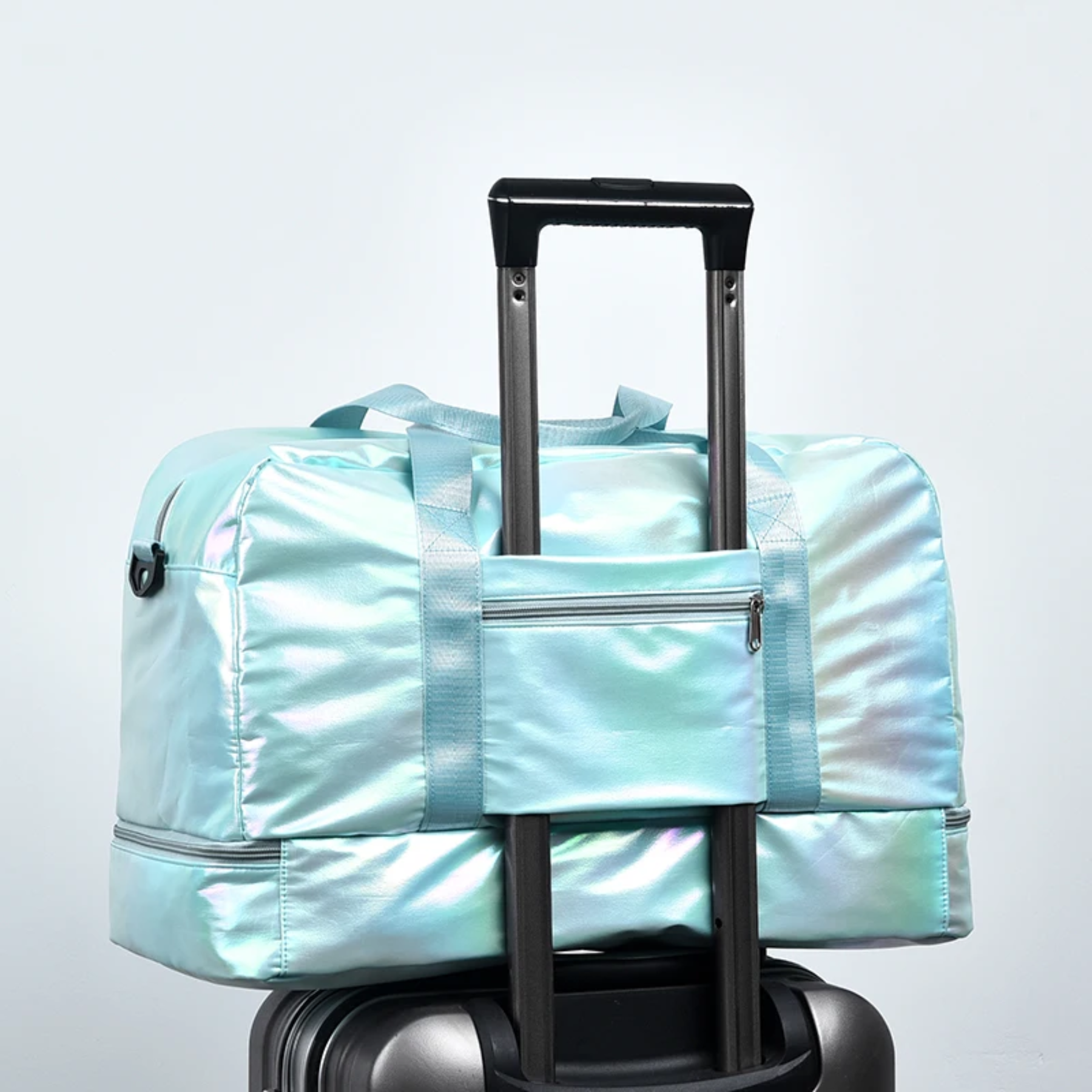 Detalhe do tecido nylon premium impermeável da bolsa feminina AOTTLA azul