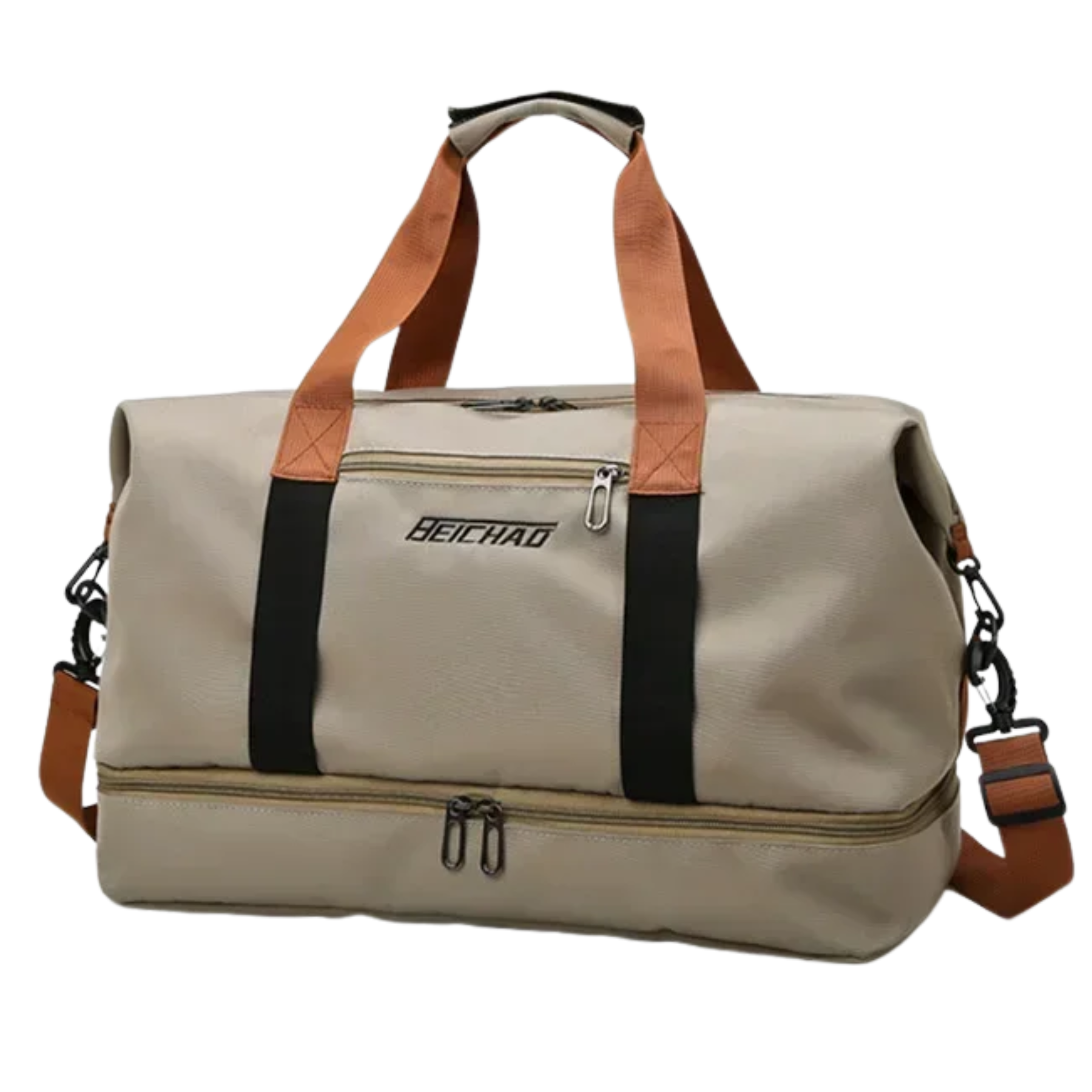 Bolsa de viagem feminina UltraPack bege vista frontal com design moderno
