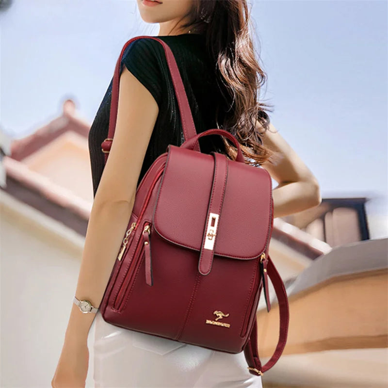 KMFFLY - Mochila Feminina Couro Fashion Escola Faculdade Impermeável [Mochila Feminina] - KMFFLY - Mochila Feminina Couro Fashion Escola Faculdade Impermeável Bagagem Vip 