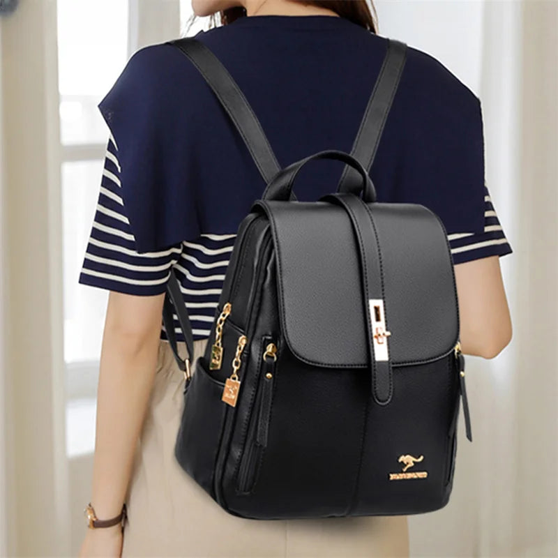 KMFFLY - Mochila Feminina Couro Fashion Escola Faculdade Impermeável [Mochila Feminina] - KMFFLY - Mochila Feminina Couro Fashion Escola Faculdade Impermeável Bagagem Vip 