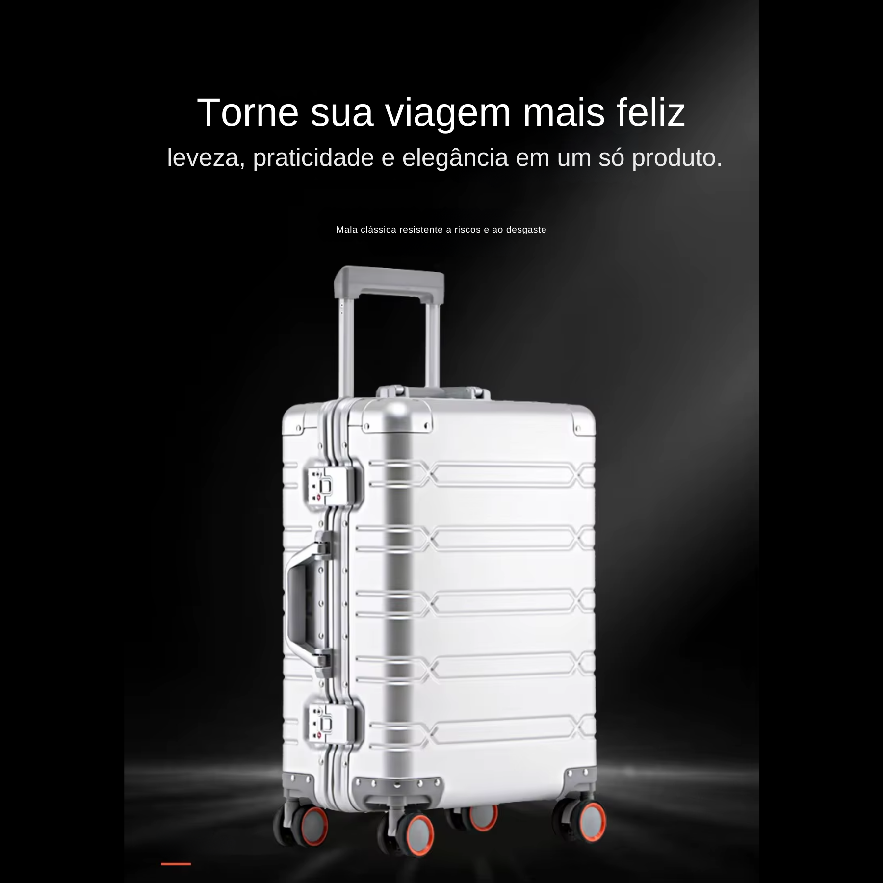 Detalhe das cantoneiras reforçadas anti-impacto da mala AeroTrek prata