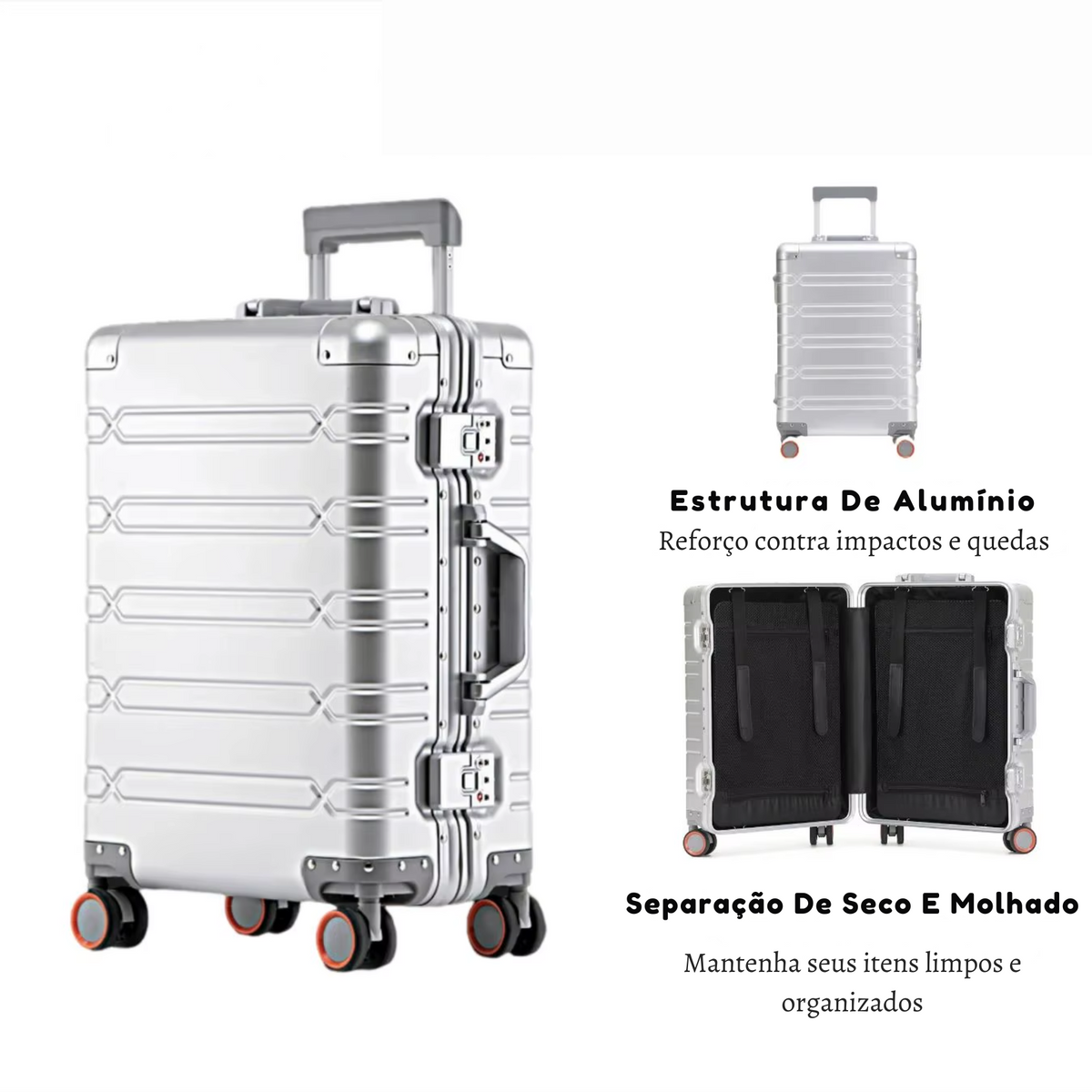Rodas 360° e puxador para deslocamento suave