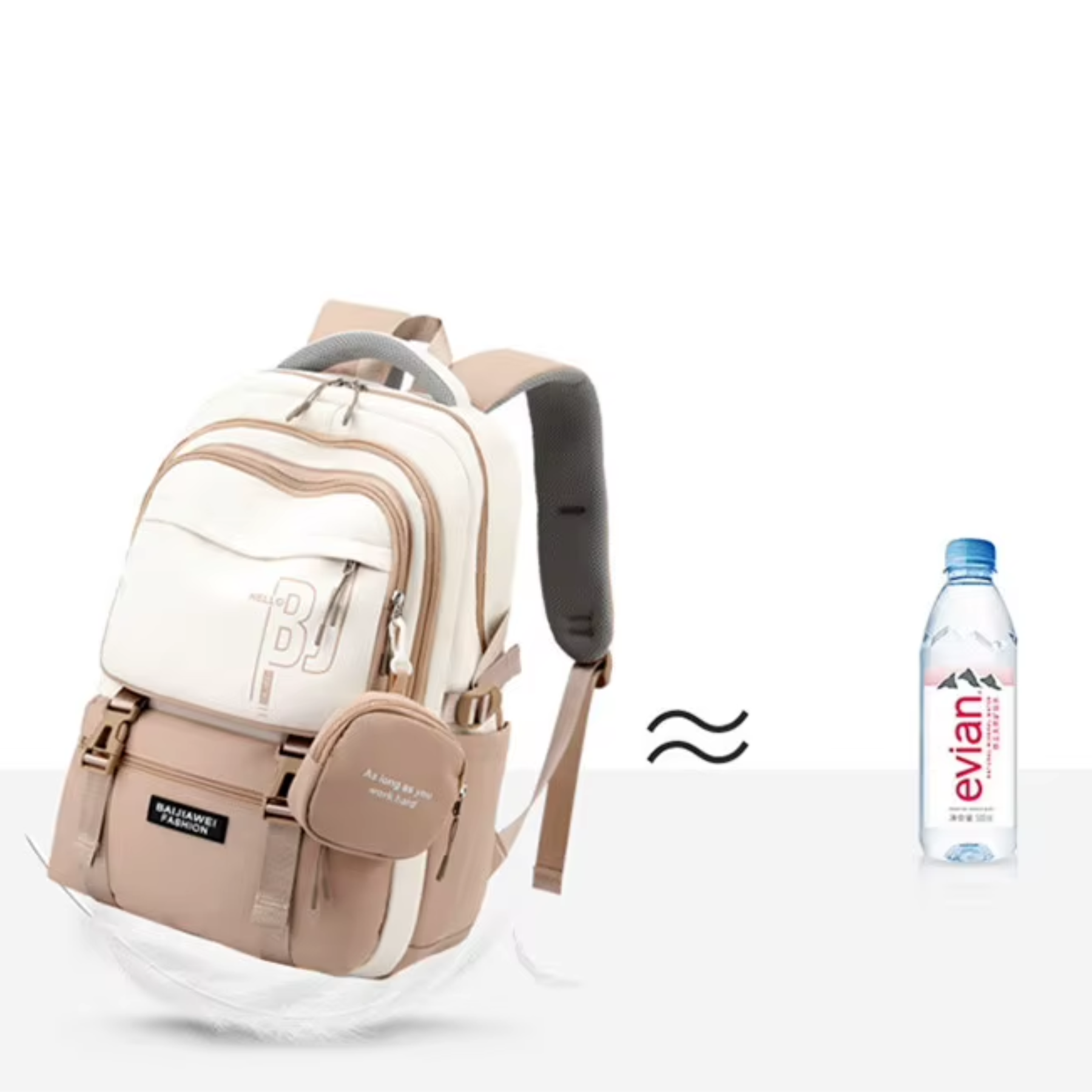 Mochila escolar feminina impermeável bege com design moderno
