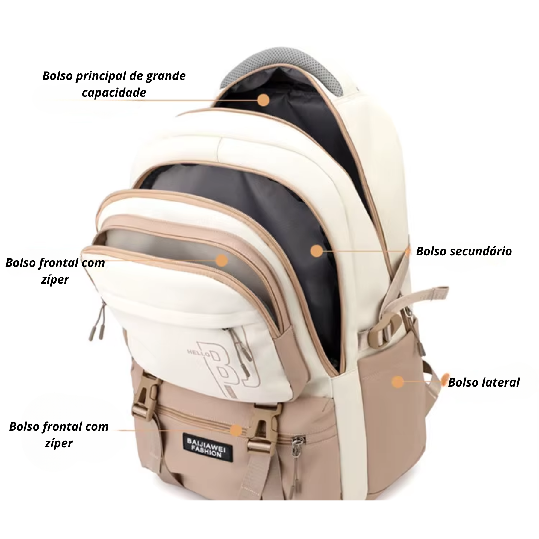 Mochila bege premium feminina com mini bolsa lateral inclusa