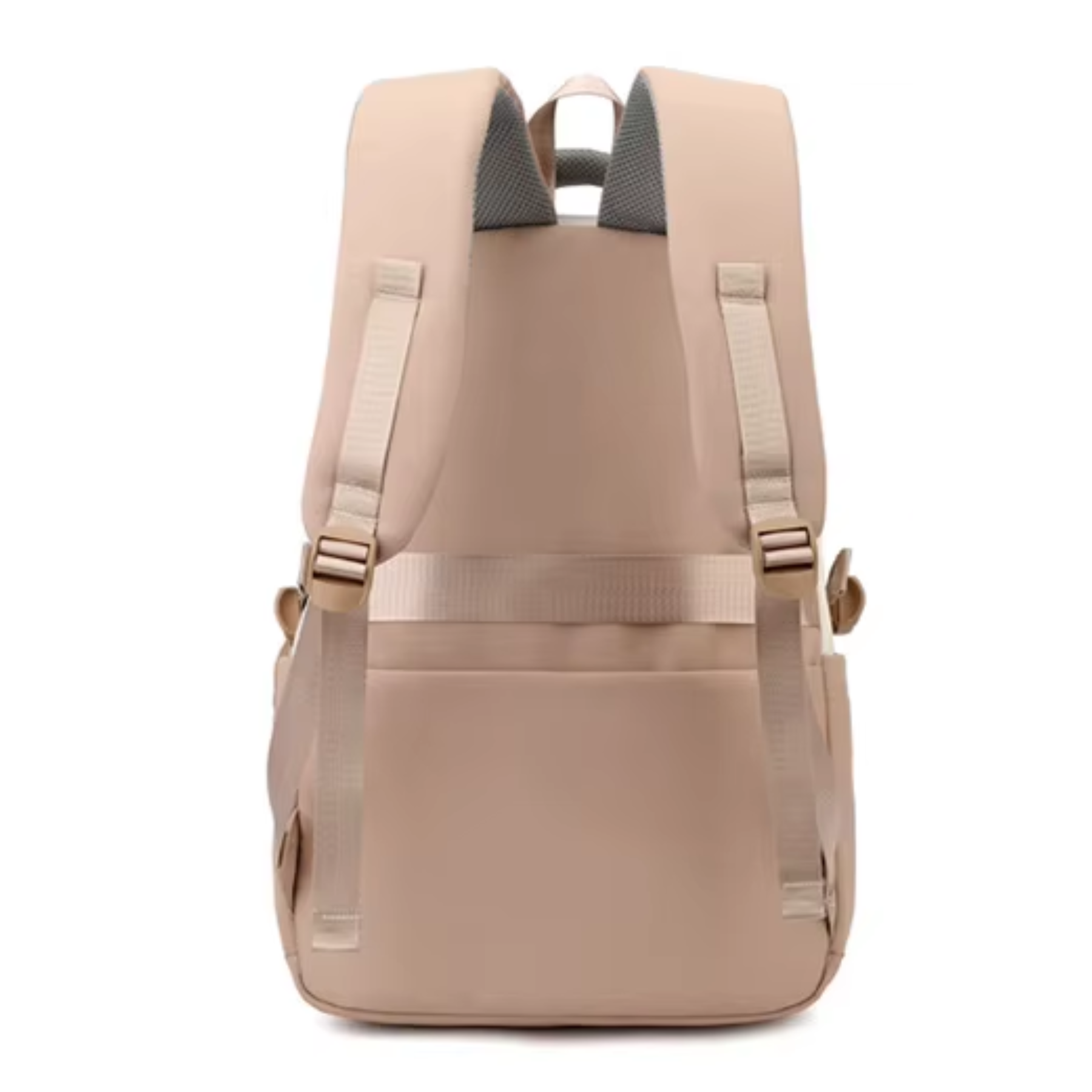 Mochila nylon bege feminina com zíper reforçado para escola