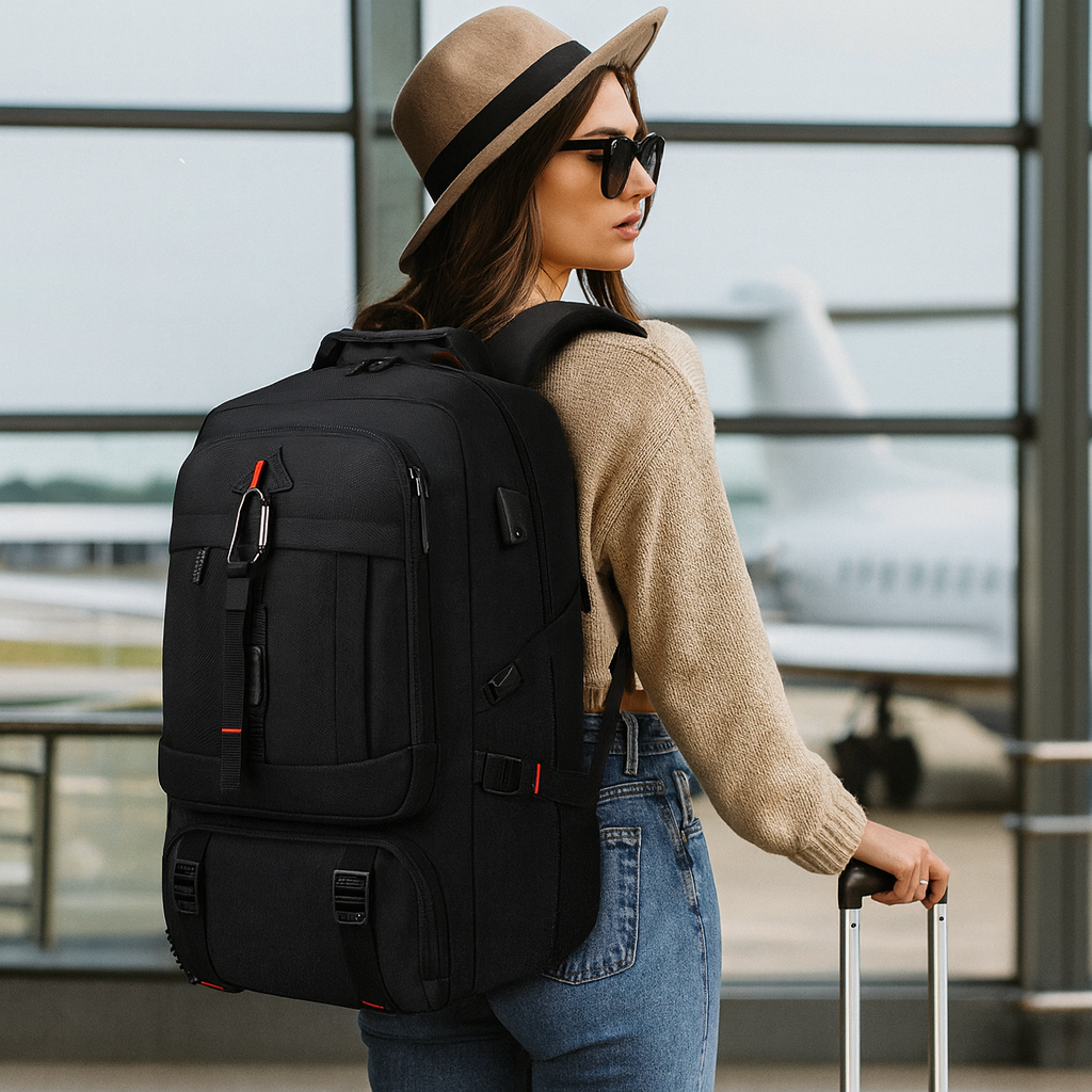 Detalhe do zíper reforçado da mochila feminina preta impermeável Trailblazer