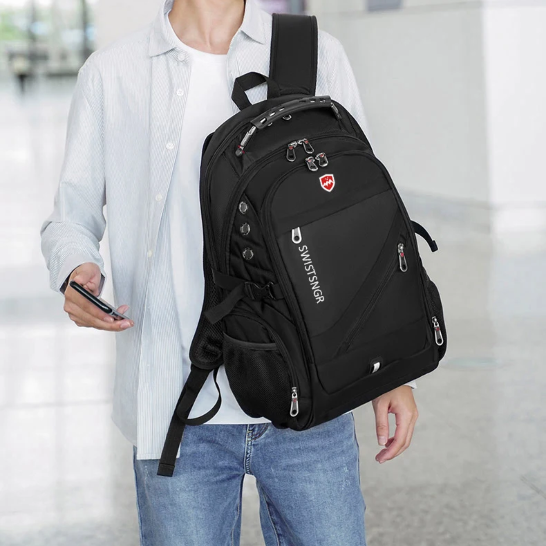 Mochila Masculina Preta NimbusPack costas com alças acolchoadas ergonômicas