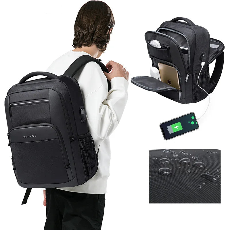 Mochila Zonge preta com porta USB externo para carregar celular