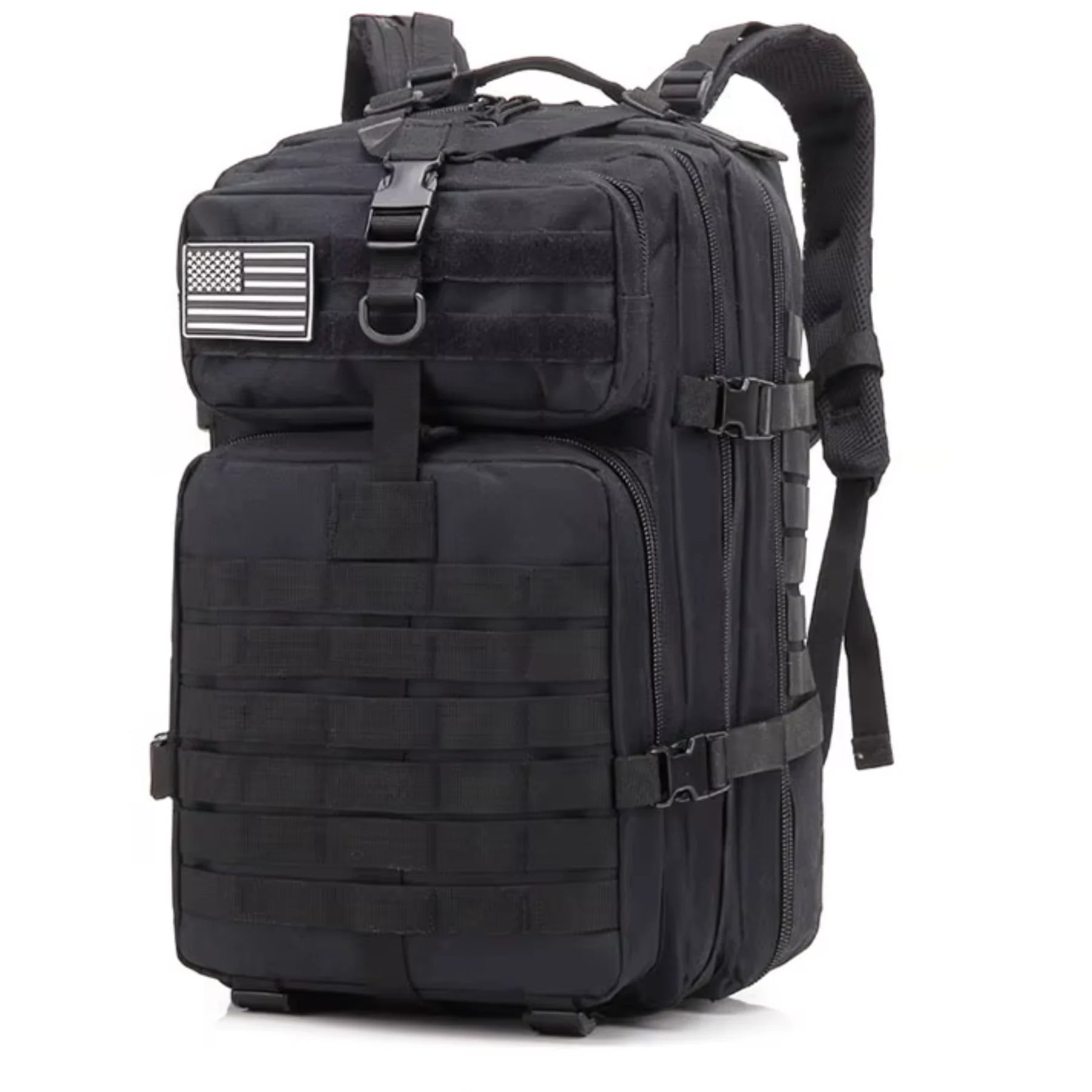 Mochila tática militar preta 50L masculina vista frontal impermeável