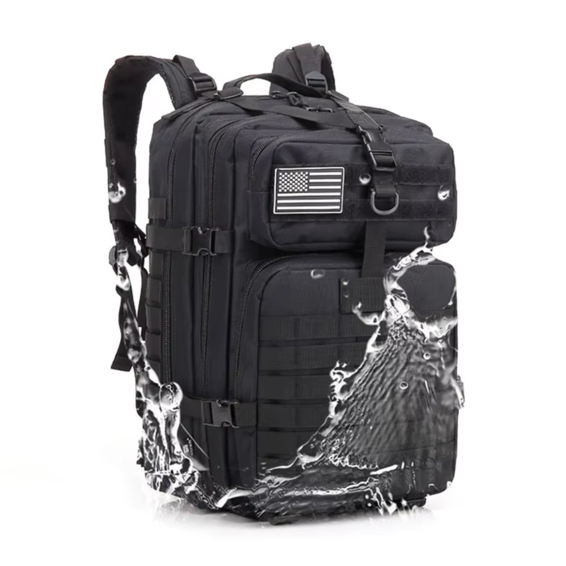 Detalhe do acolchoamento traseiro da mochila tática preta 50L com sistema de ventilação