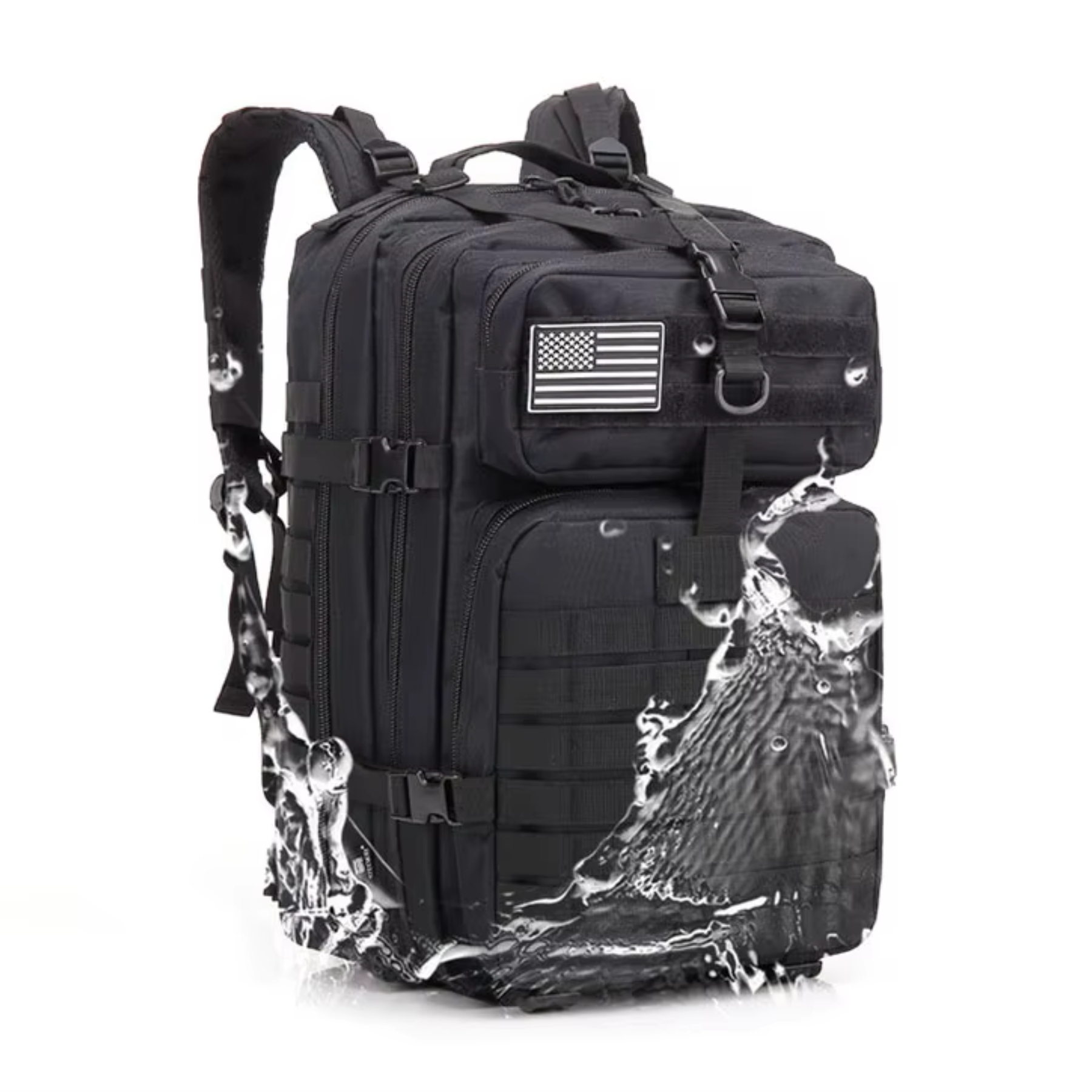 Detalhe do acolchoamento traseiro da mochila tática preta 50L com sistema de ventilação
