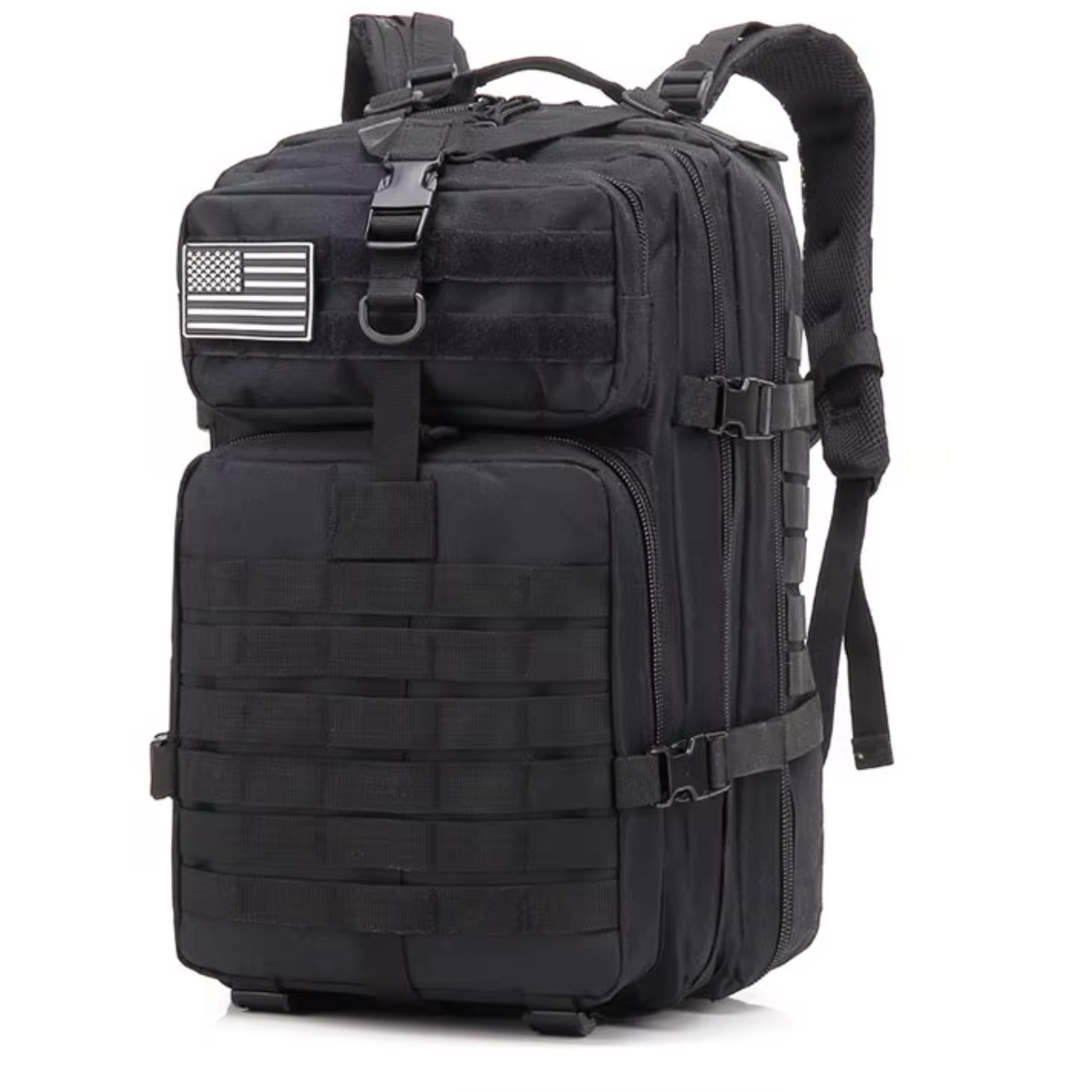 Mochila tática militar preta 50L masculina vista frontal impermeável