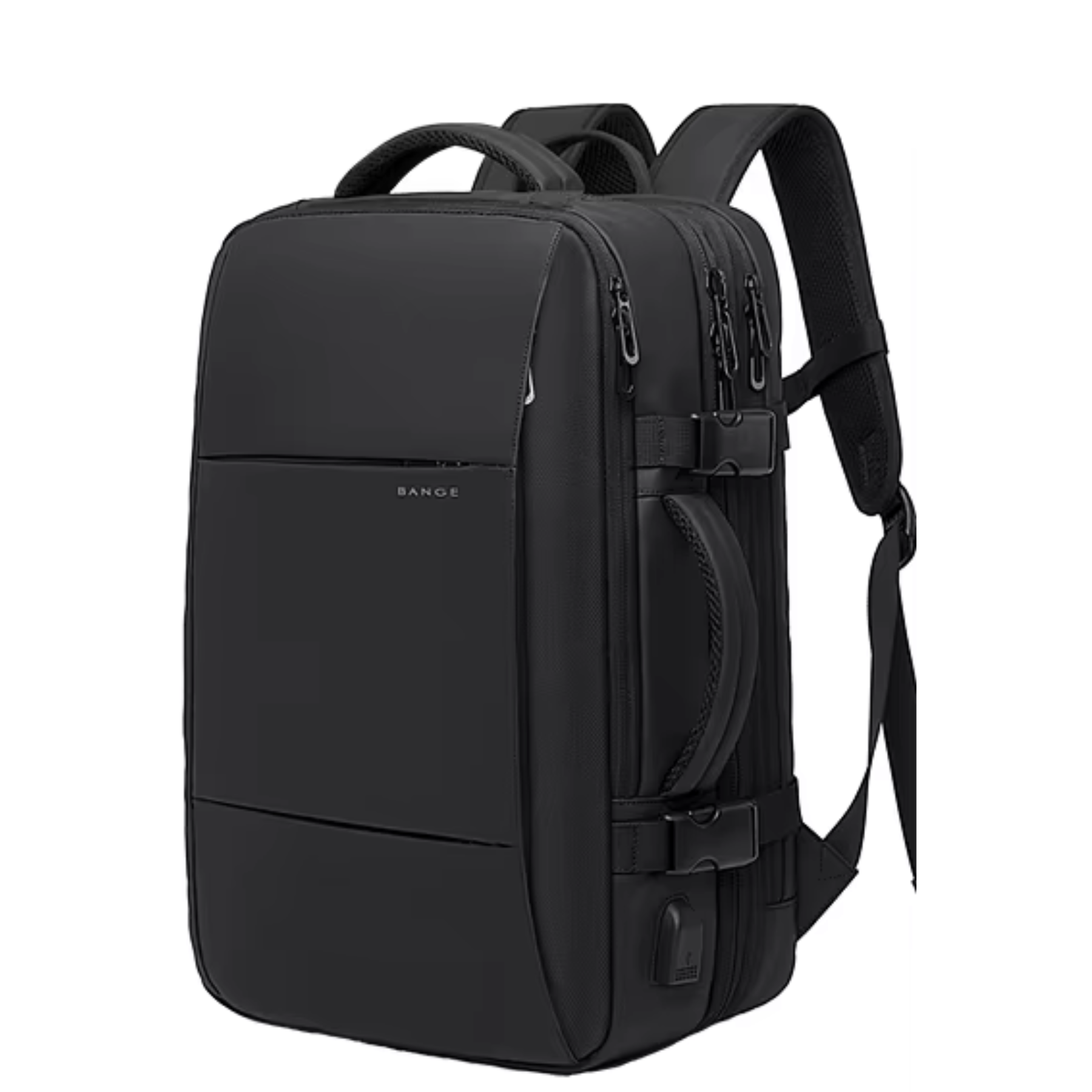 Mochila de viagem TechVoyager Pro 45L preta vista frontal impermeável