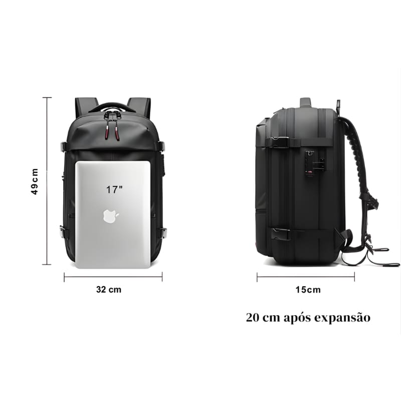 Mochila VacuumPack premium com capacidade expansível 30 litros