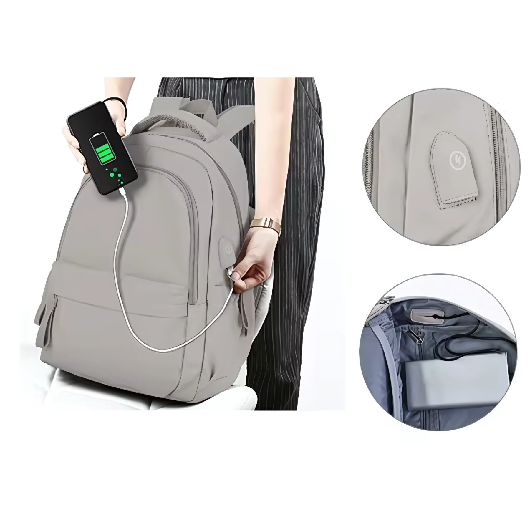 Mochila cinza feminina impermeável resistente à água