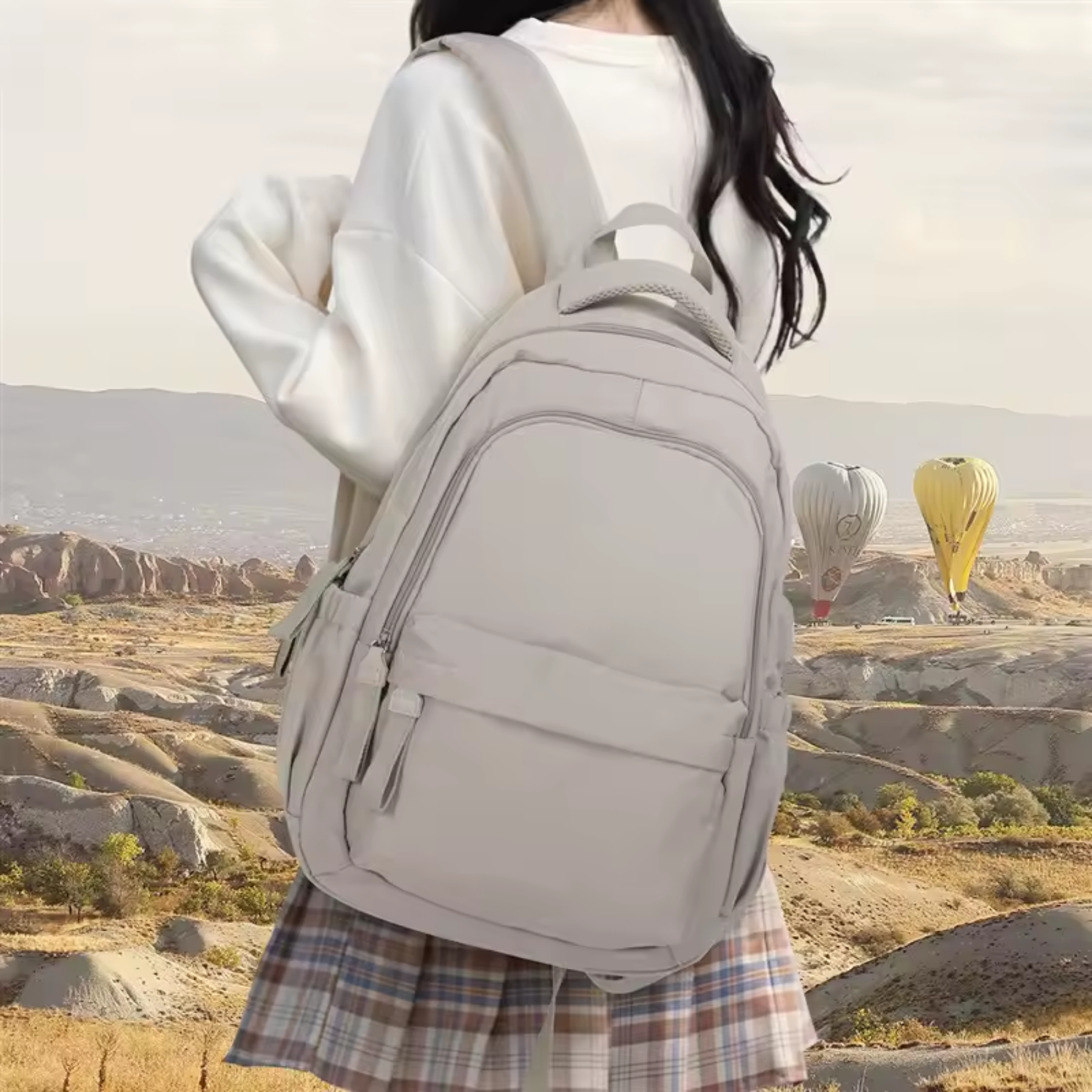 Mochila cinza compatível com notebook de 14 polegadas grande capacidade