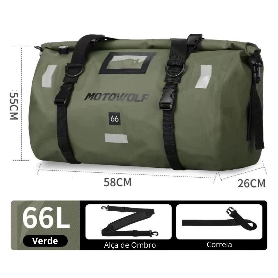 Motowolf - Bolsa Para Motocicleta Impermeável Com Grande Capacidade 66L [Bolsa / Mala de Moto] - Motowolf - Bolsa Para Motocicleta Impermeável Com Grande Capacidade 66L Bagagem Vip Verde 
