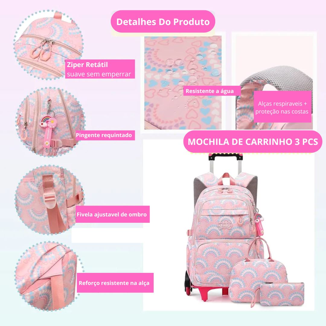 RollyPrincess - Mochila Escolar Resistente a Agua + 2 bolsas Inclusas [Mochila Escolar] - RollyPrincess - Mochila Escolar Resistente a Agua + 2 bolsas Bagagem Vip 