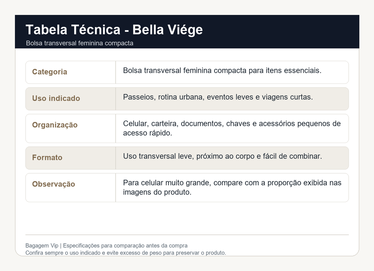 Especificações técnicas da Bella Viége