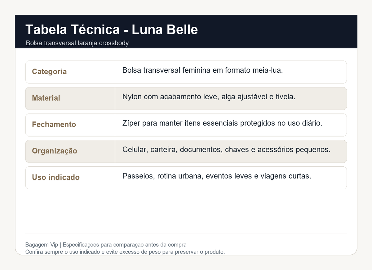 Especificações técnicas da Luna Belle