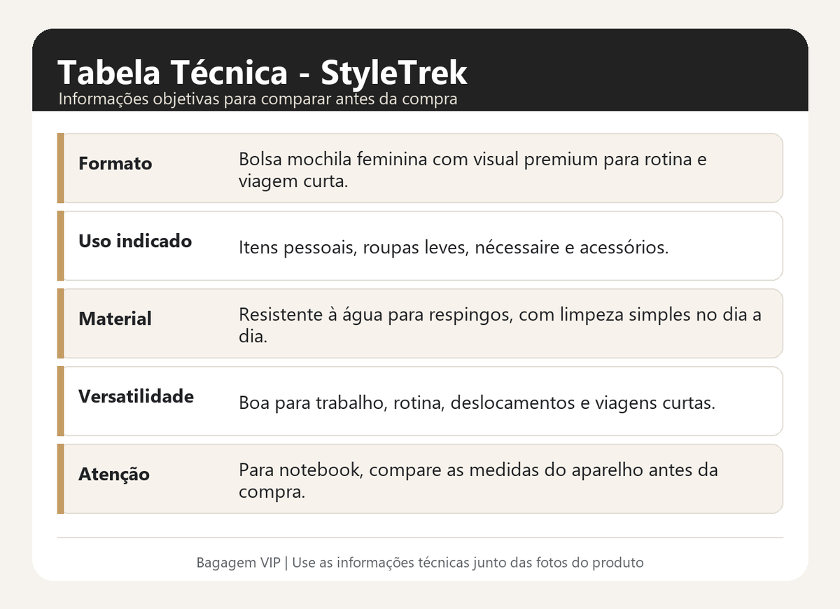 Especificações técnicas da StyleTrek
