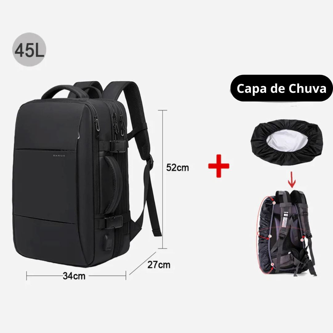 TechVoyager Pro - Mochila de viagem Resistente a Água + 1 Capa de Chuva [Mochila de Viagem] -TechVoyager Pro - Mochila de viagem Resistente a Água Bagagem Vip 45L Preto 