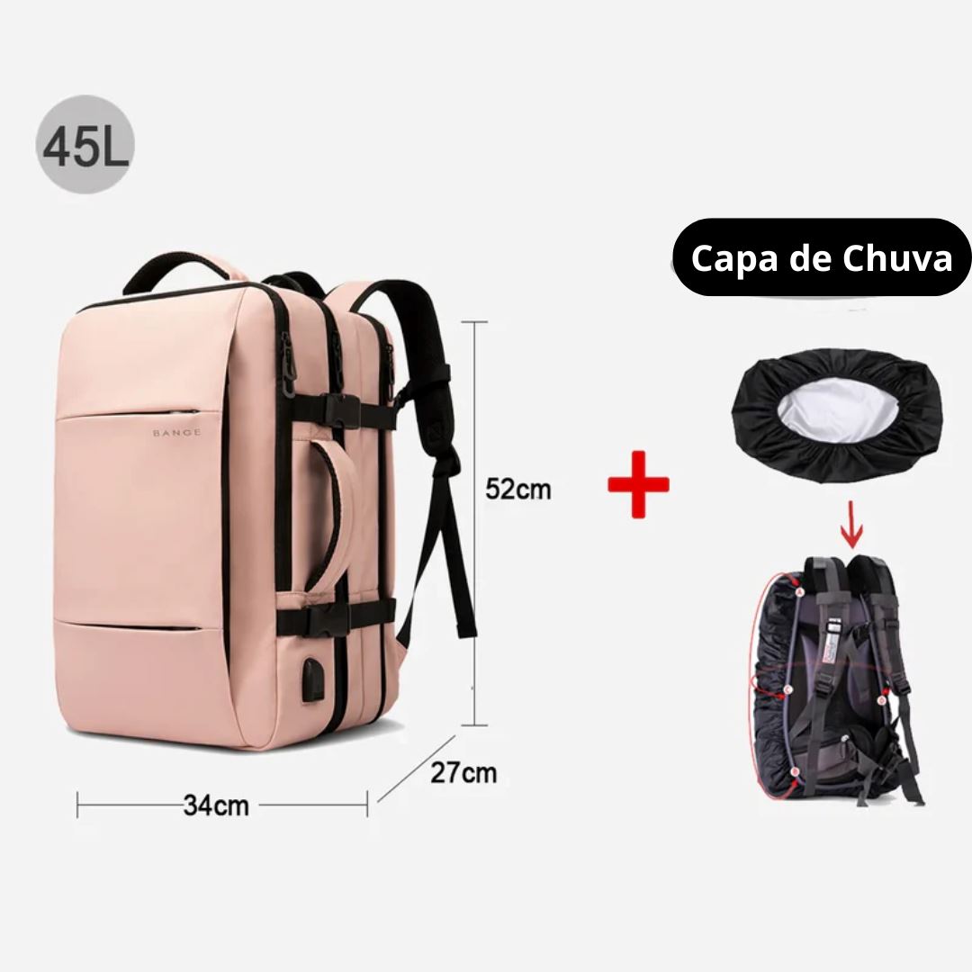 TechVoyager Pro - Mochila de viagem Resistente a Água + 1 Capa de Chuva [Mochila de Viagem] -TechVoyager Pro - Mochila de viagem Resistente a Água Bagagem Vip 45L Rosa 