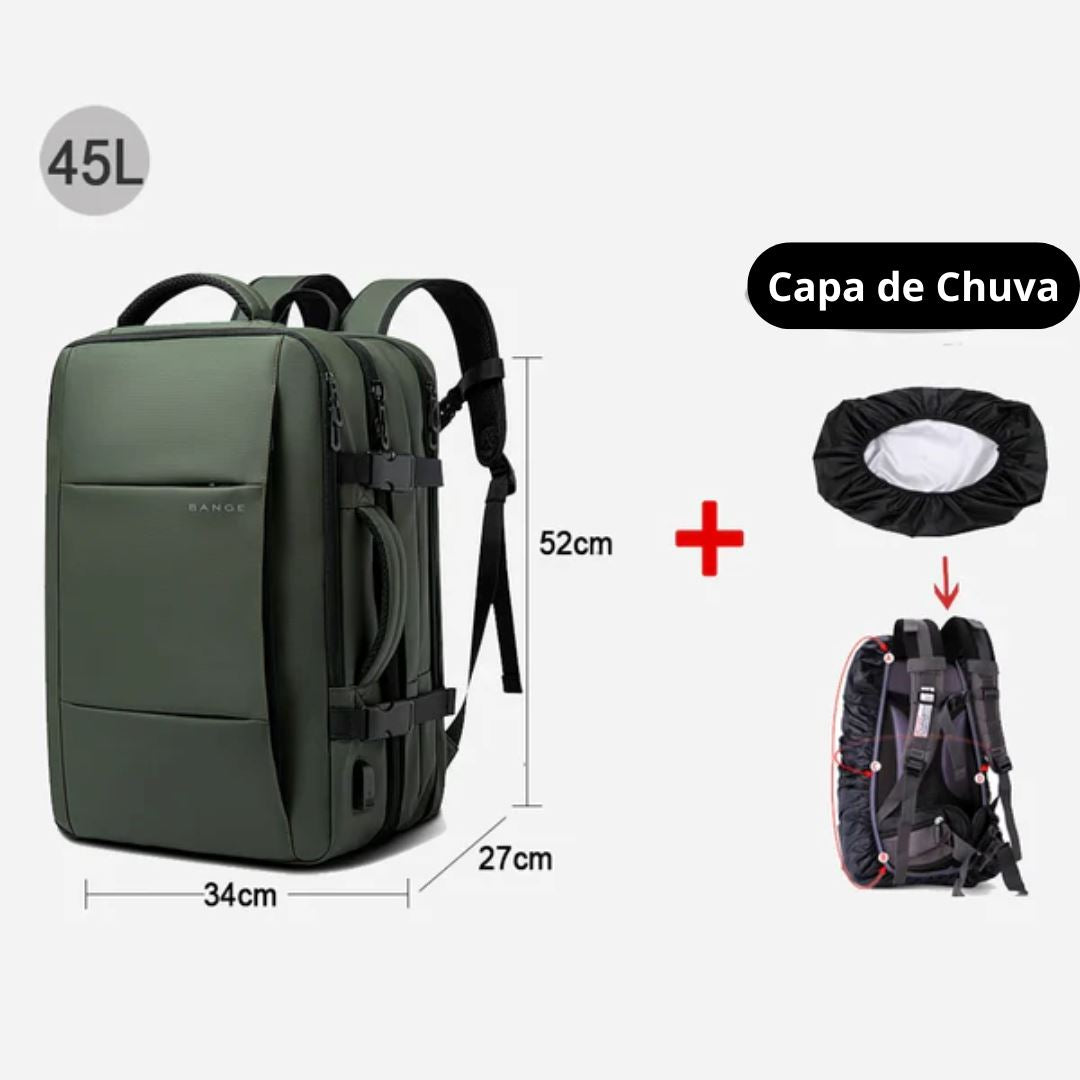 TechVoyager Pro - Mochila de viagem Resistente a Água + 1 Capa de Chuva [Mochila de Viagem] -TechVoyager Pro - Mochila de viagem Resistente a Água Bagagem Vip 45L Verde 