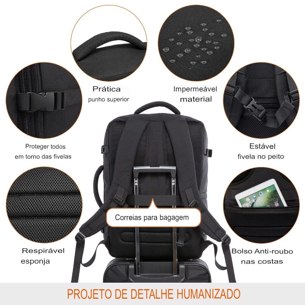 TravelMaster - Mochila de Viagem com Carregamento USB + 3 necessaires inclusas [Mochila de Viagem] - Mochila de Viagem com Carregamento USB + 3 necessaires inclusas Bagagem Vip 