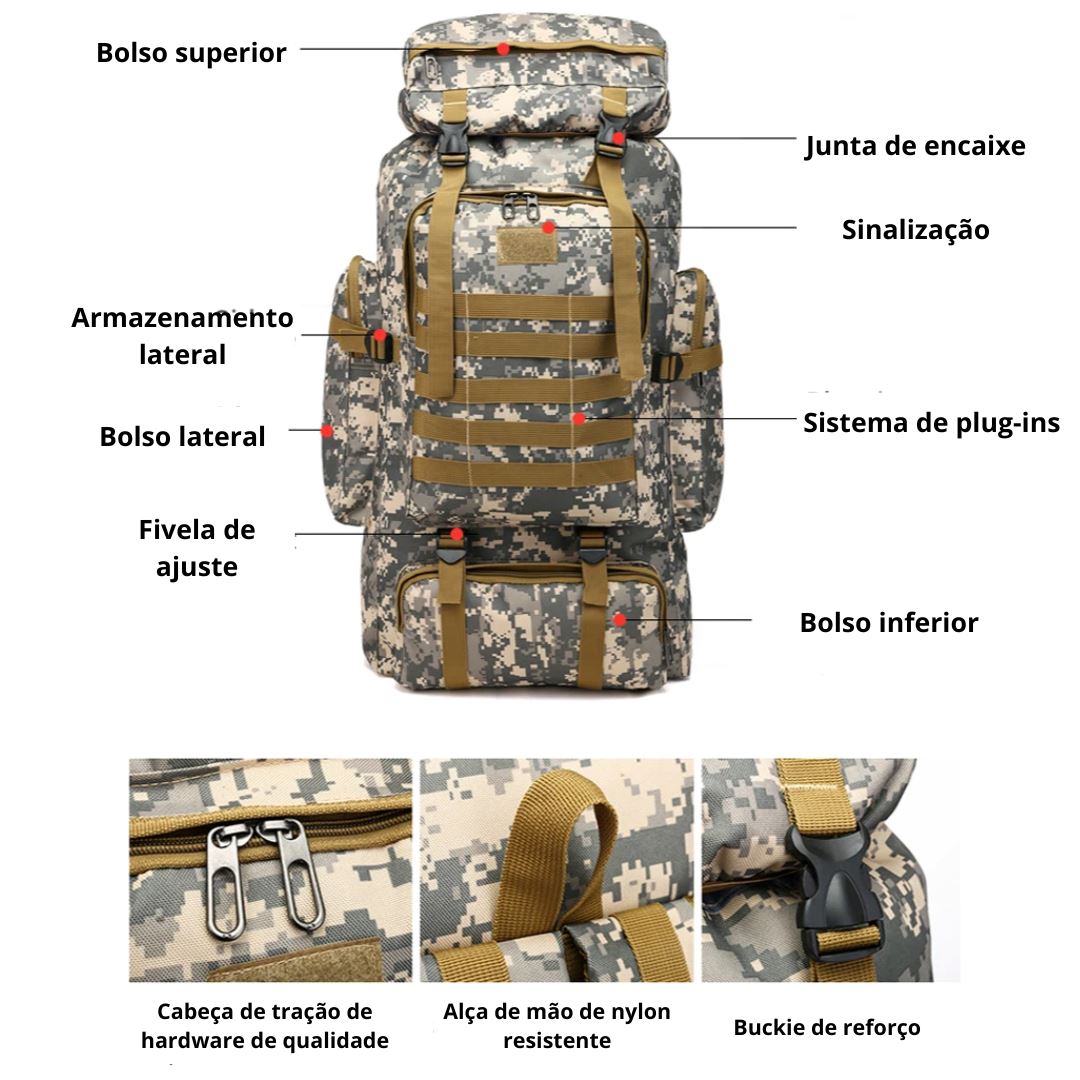 TrekMaster - Mochila Militar de Viagem [Mochila Tatica] - TrekMaster - Mochila Militar de Viagem Bagagem Vip 
